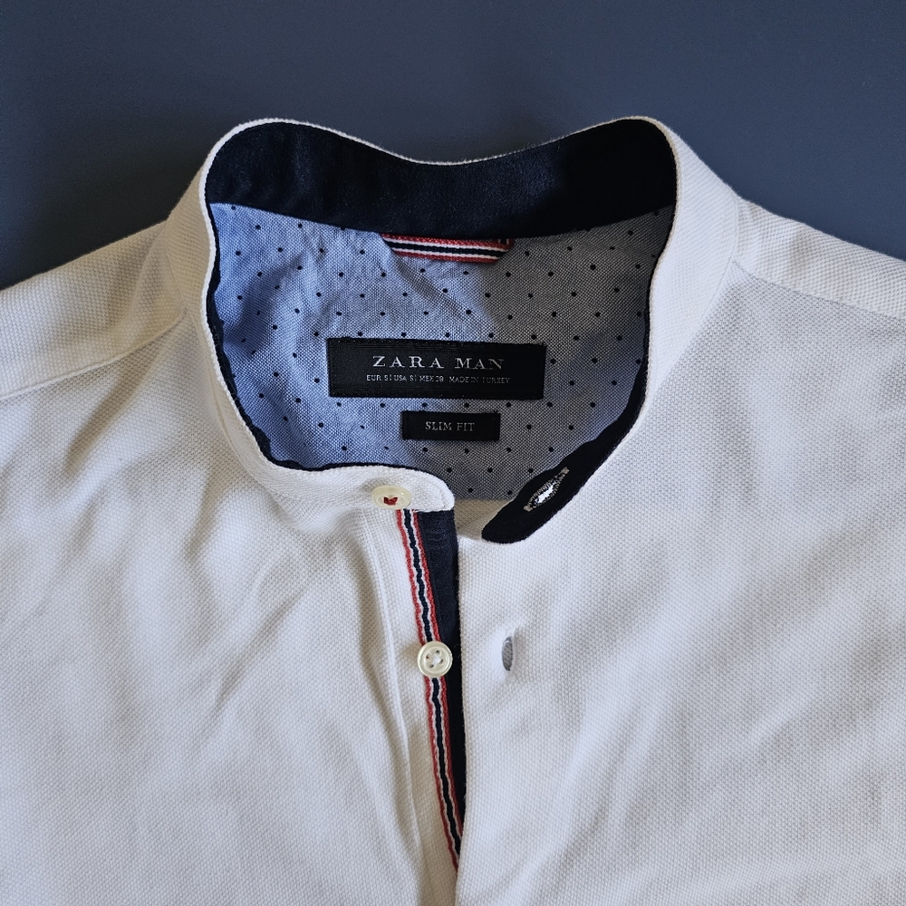 Zara men mandarin collar button shirt double lines size small slim fit short